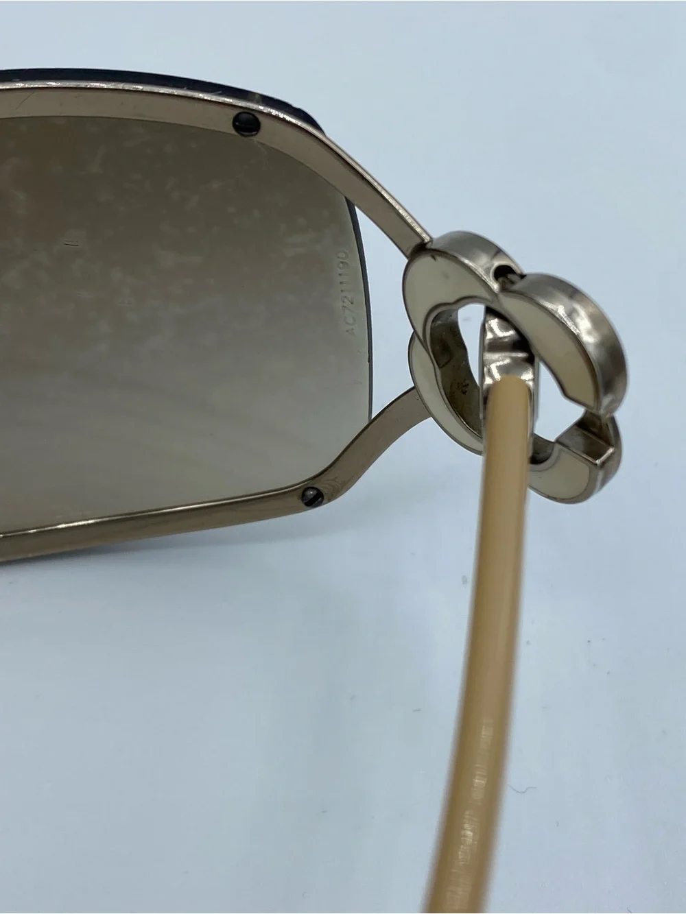 CHANEL Brown Gradient Shield Sunglasses with Gold Camellia Accents